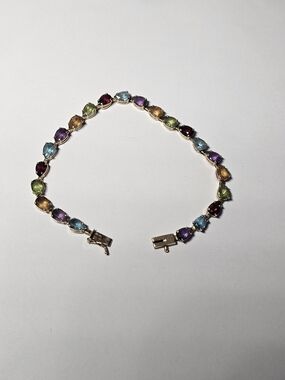 14k Gold Multicolor Gemstones Tennis Bracelet 6¾ Length